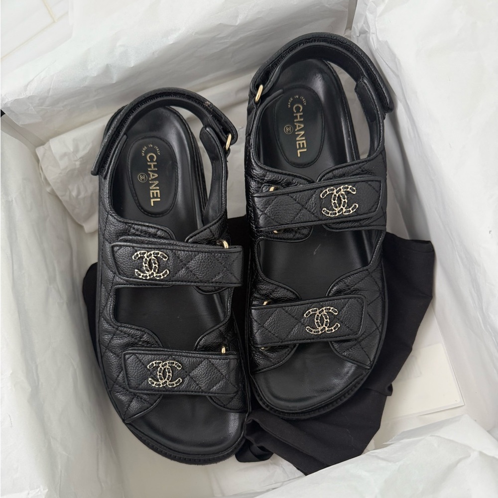 CHANEL Black Dad Sandals with Signature Box - Picture 2 of 7